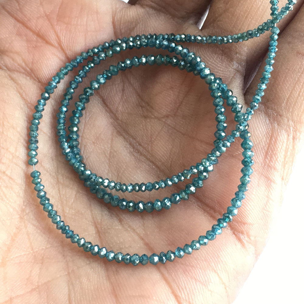 Natural Blue Round Polished Loose Diamond Beads 16" Strand Necklace